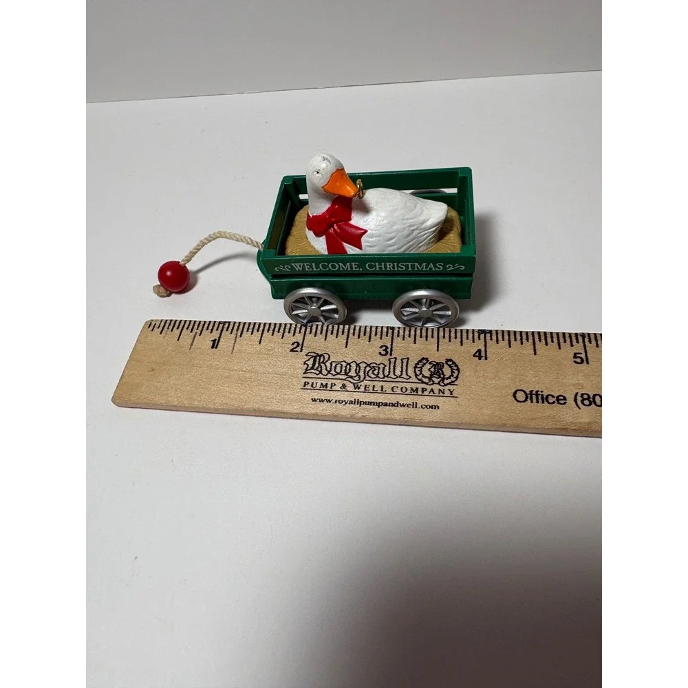 Vintage 1990 Hallmark Keepsake Goose in Wagon Welcome Christmas Ornament